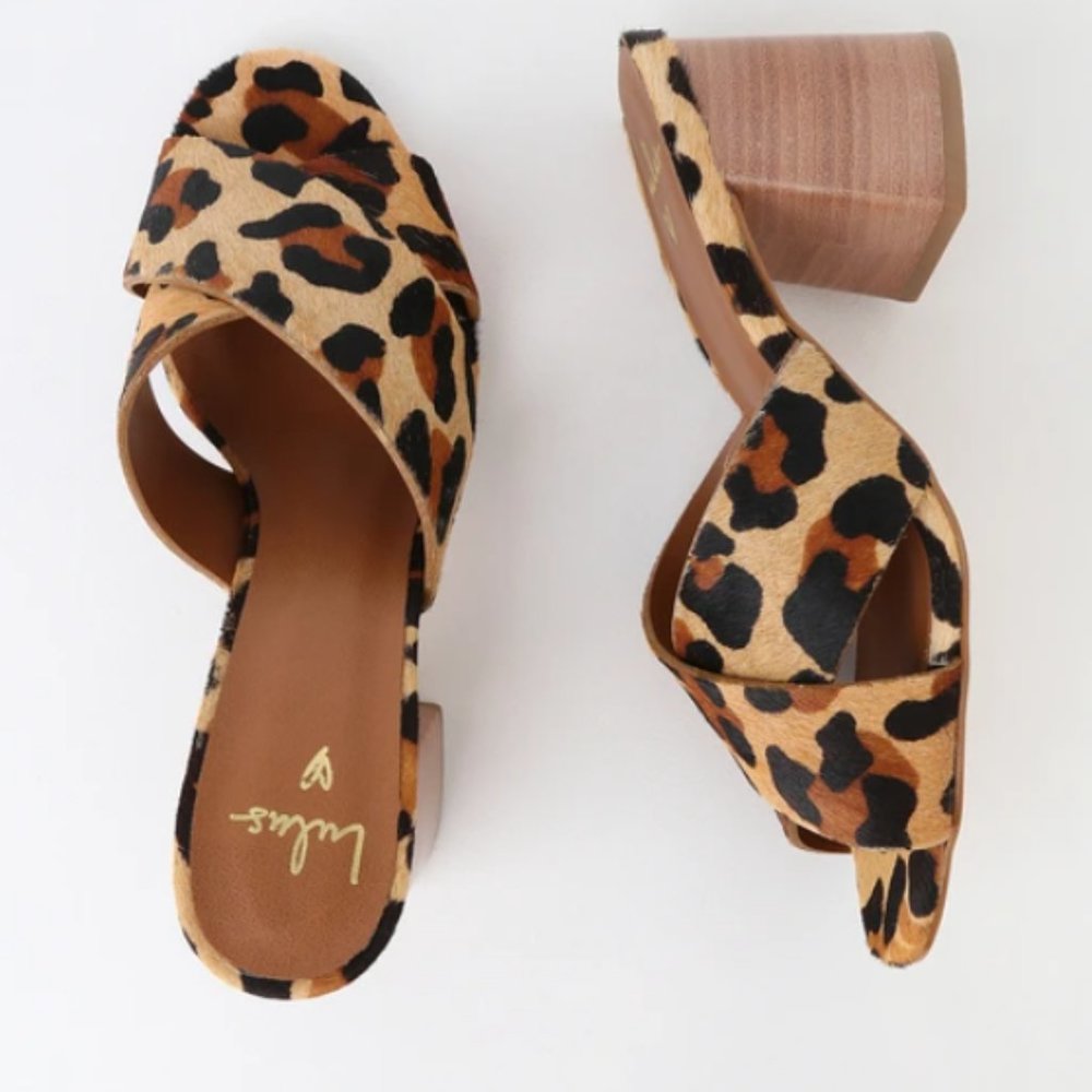 Henri Leopard Calf Hair Peep-Toe Mules